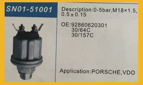 92860620302/(30/64C) AUTO MECHANICAL OIL PRESSURE SENSOR TRANSDUCER